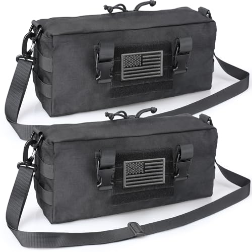 WYNEX Large Molle Pouch, Tactical Molle Bag Vertical Admin Pouch, Modular Utility Pouch Increment Side Pouch for Tactical Backpack Molle Rucksack Attachment, with Shoulder Strap For Use as Sling Bag - color: Black (upgraded) - 2 Packs