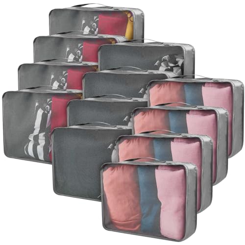 Silkfly 12 Pcs Packing Cubes for Suitcase Travel Luggage Bags Bulk Mesh Organizer Set for Hiking Camping Backpacking Clothes Accessories(Gray) - color: Gray, size: XL
