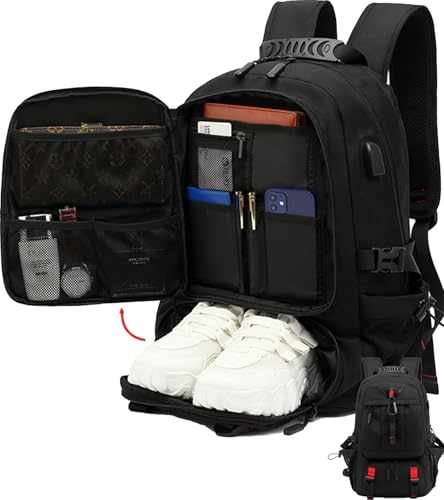 Large Laptop Backpack with Shoe Compartment, Waterproof Rucksack 15.6/17 Inch, Travel School Gym Work College Bags for Men (Black, XL(60L)) - size: XL(60L)