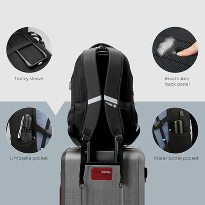 Swissdigital Design Laptop Backpack, Travel Backpack with USB Charging Port Fits 15.6 inches Computer, 31L College School Bookbag for Men,Haze Blue/Black | SD803-16 - color: Haze Blue/Black