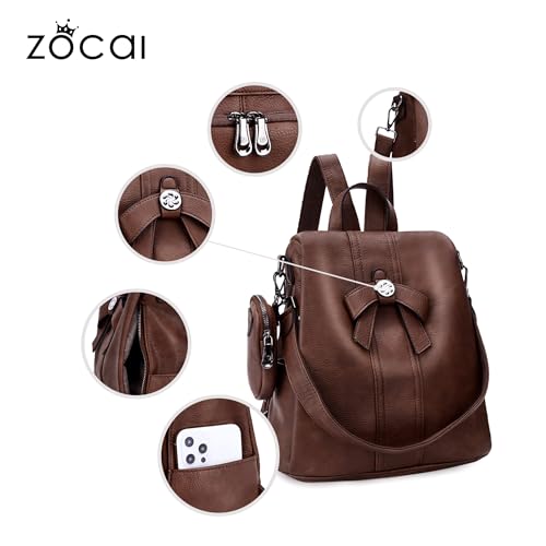 ZOCAI Backpack Purse for Women Fashion Backpack Purses PU Leather Daypacks Anti-Theft Shoulder Bag Satchel Purse - color: Brown