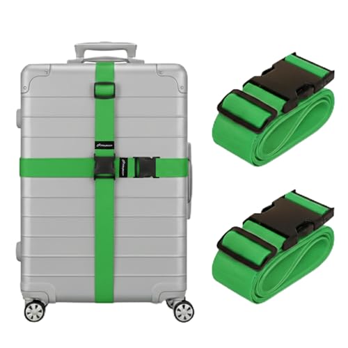 Luggage Straps for Suitcases, Adjustable Travel Suitcase Belts with Buckle Closure, Designed for Carry-On and Checked Luggage, Reusable Travel Accessory, Green - Pack of 2 - color: Green, size: Pack of 2