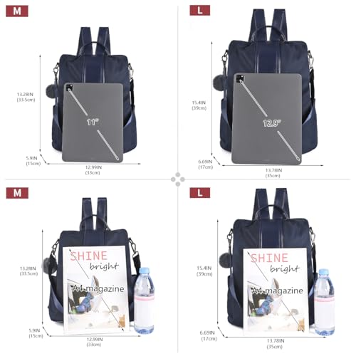 PINCNEL Women Backpack Purse Waterproof Nylon Anti-theft Rucksack Lightweight Shoulder Bag - color: Blue, size: Medium