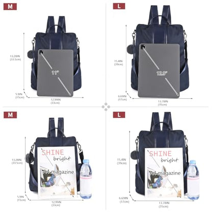 PINCNEL Women Backpack Purse Waterproof Nylon Anti-theft Rucksack Lightweight Shoulder Bag - color: Blue, size: Medium
