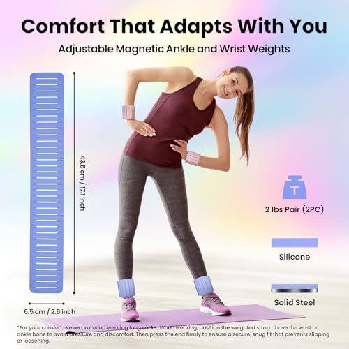 Adjustable Hidden Magnetic Ankle & Wrist Weights, Skin-Friendly Breathable and Waterproof Silicone Design for Women & Men - Ideal for Fitness, Yoga, Running, Cycling & Swimming, 2-Pack, 1LB Each - color: Purple and Light Yellow