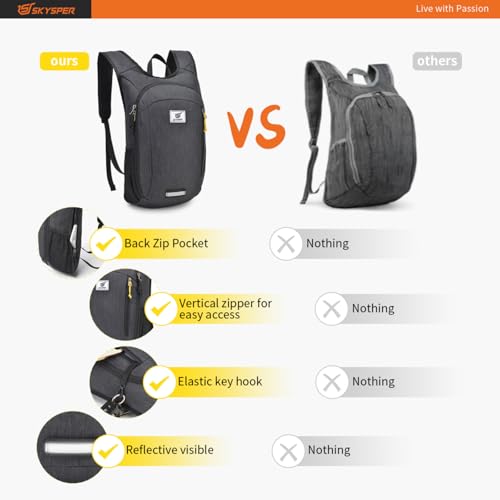 SKYSPER Small Daypack 10L/15L/20L Hiking Backpack Packable Lightweight Travel Day Pack for Women Men - color: Black, size: 15l