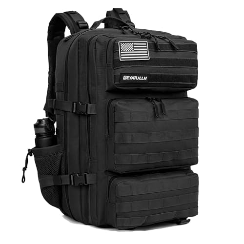 Military Tactical Backpack 55L for Men & Women Bug Out Bag Assault pack Molle Daypack Hiking Trekking Rucksack (Black) - color: Black