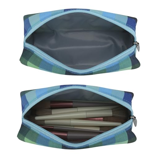 E-Tree Small Makeup Brush Bag – Mini Travel Cosmetic Pouch, Cute Checkered Zipper Case for Toiletry, Accessories & Tech Organizer | Fits Purse, Backpack (Blue Checkered) - color: Blue Checkered
