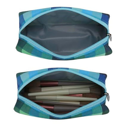 E-Tree Small Makeup Brush Bag – Mini Travel Cosmetic Pouch, Cute Checkered Zipper Case for Toiletry, Accessories & Tech Organizer | Fits Purse, Backpack (Blue Checkered) - color: Blue Checkered