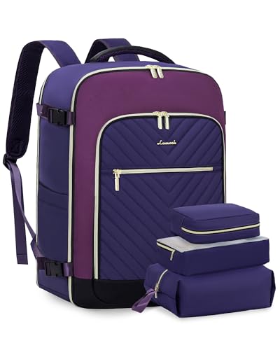 LOVEVOOK Large Travel Backpack for Women, TSA Carry on Backpack for Airplanes, 40L Personal Item Travel Bag for Women fits 17" Laptop,Waterproof Carry on Bag Airplane Approved with 3 Packing Cubes - color: Blue Purple - Purple - Black, size: 40L-4Pcs