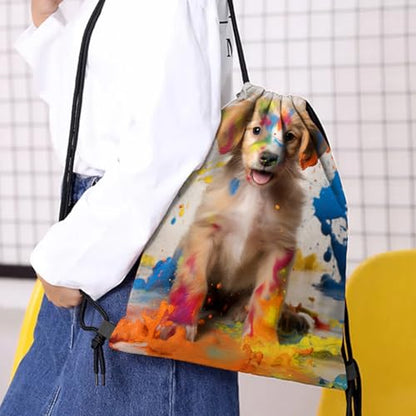 Drawstring Backpack Draw String Bag Waterproof for Sports Gym Beach Travel Cute Aesthetic Sackpack Men Women (13"×17")-Dog - color: S-5-dog