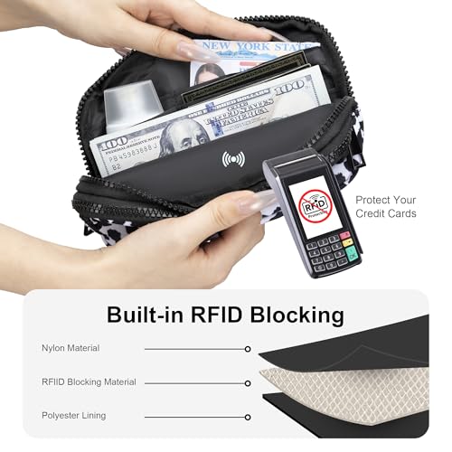 FODOKO Wristlet wallets for women Nylon Quilted Wallet with 4 Zippers,Travel Credit Card,Holder Cell Phone Organizer - color: Black-1