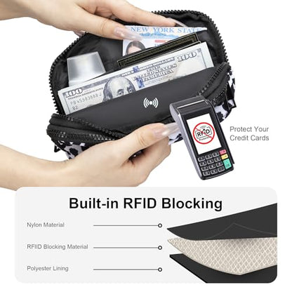 FODOKO Wristlet wallets for women Nylon Quilted Wallet with 4 Zippers,Travel Credit Card,Holder Cell Phone Organizer - color: Black-1