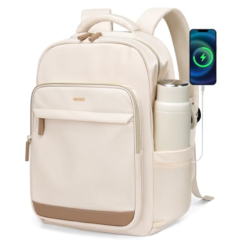 MDODO Laptop Backpack for Women,Travel Backpack with Laptop Compartment,Casual Daypack College Bookbag Computer Work Backpack,15.6 inch,Beige - color: Beige-1 Pcs