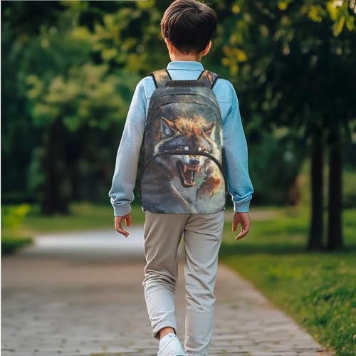 JEOCODY Cool Wolf Backpack Kids School Bag with Lunch Bag Pencil Case Water Bottle Holder Casual Boys Girls Daypack for Travel Hiking Satchel Bagpack 4 Piece Bookbag Purse Set - color: Cool Wolf Patterns