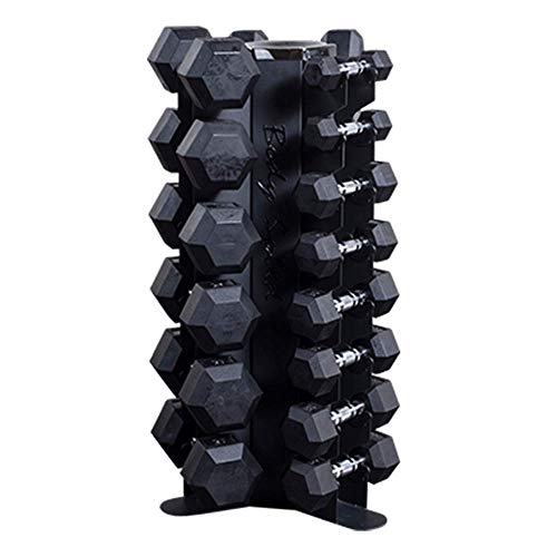 Body-Solid 3-Side Vertical Dumbbell Rack for 5-50 lb. - Compact, Space-Saving Weight Holder for Home Gym, Holds upto 10 Pair of Dumbbells with Medicine Ball Storage Tray