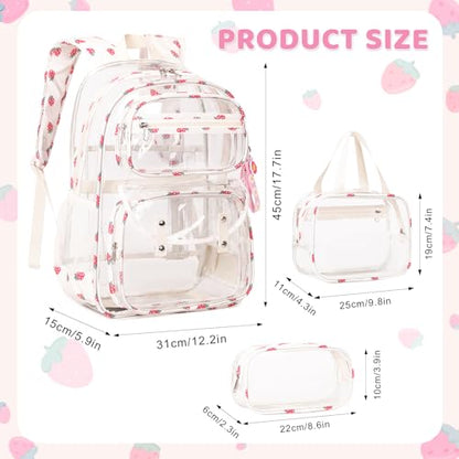 ACESAK Clear Backpack for Girls - 3 Pcs Clear Backpack Heavy Duty with Lunch Bag - See Through Bookbag Stadium Approved for Kids Middle High College School(Beige) - color: Beige