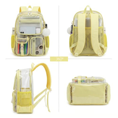 Clear Backpacks for Girls Women, Heavy Duty PVC Transparent School Bookbag See Through Back Pack for College Work Travel (Yellow) - color: Yellow