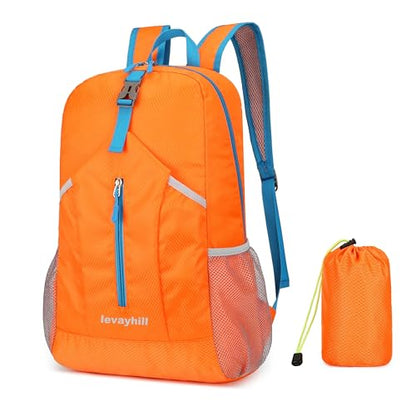 levayhill 25L Foldable Hiking Backpack,Small Packable Daypack, Orange | Lightweight Collapsible Bag,Water Repellent Travel Basic-Daypack,Men Women Camping Cycling Rucksack Outdoor Back Pack - color: Orange