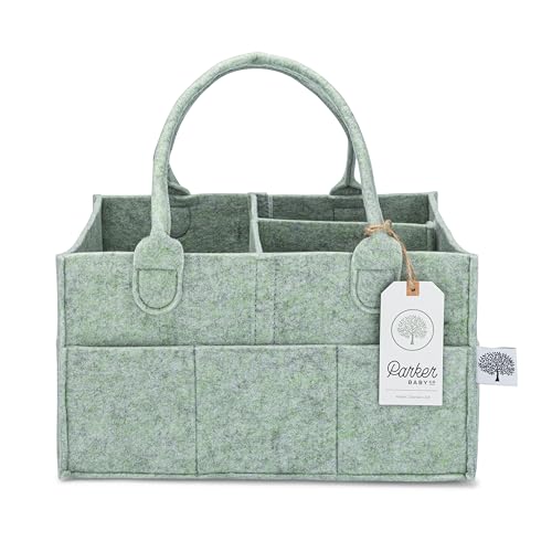 Parker Baby Diaper Caddy - Nursery Storage Bin and Car Organizer for Diapers and Baby Wipes - Sage Green, Regular - color: Sage Green (Heathered Sage Green), size: Regular
