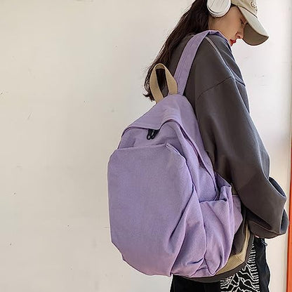 Women's canvas bag, men's and women's large capacity leisure backpack, men's and women's travel backpack (Purple,One Size) - color: Purple
