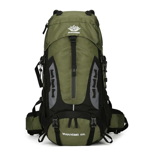 60L Travel Hiking Camping Backpack with Rain Cover,Backpack Water Resistant,Climbing Backpack for Men Women (DEEP GREEN) - color: Deep Green