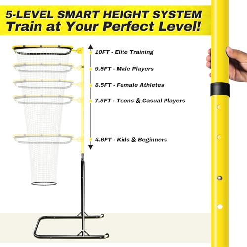 Volleyball Setter Training Net, Volleyball Training Equipment with 5 Adjustable Heights (4.6-10 FT), Serve Trainer Equipment with 7 Angles for Serving, Spiking & Setting Drills