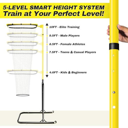 Volleyball Setter Training Net, Volleyball Training Equipment with 5 Adjustable Heights (4.6-10 FT), Serve Trainer Equipment with 7 Angles for Serving, Spiking & Setting Drills
