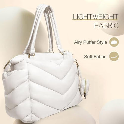 Diaper Bag Tote, Diaper Bag Backpack,Puffer Tote Bag with Pacifier Case, Lightweight Mommy for Hospital, Puffy with 10 Pockets, Convertible Baby for Travel,Beige - color: Beige