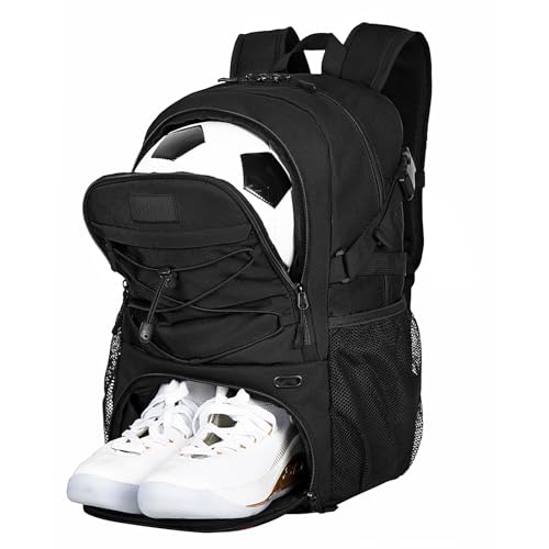Goloni Soccer Backpack,Basketball Backpack with Ball Compartment & Shoe Compartment,Backpack for Basketball,Soccer - color: Black