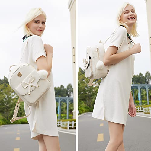 ZGWJ Mini Backpack Purse for Women - 3-Piece Set, Small PU Leather Bowknot Fashion Backpacks, Cute Casual Travel Daypacks - color: Beige-3pcs