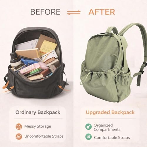 Simple Backpack for Women Men, Aesthetic Medium Backpack Lightweight Casual Daypack Cute Bookbag for Women Men (Green, 38x26x10cm) - color: Green