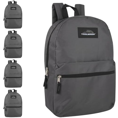 Trail maker 24 Pack- Classic 17 Inch Backpacks in Bulk Wholesale Back Packs for Boys and Girls (Gray) - color: Gray