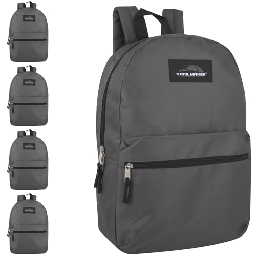 Trail maker 24 Pack- Classic 17 Inch Backpacks in Bulk Wholesale Back Packs for Boys and Girls (Gray) - color: Gray