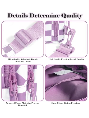 Checkered Sling Bag for Women Small Backpack Crossbody Chest Bag Fanny Packs Purses - color: Checkered Sling Bag - Light Purple