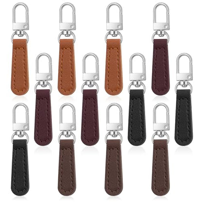 12 Pcs Replacement Zipper Pull, Leather Zipper Pulls Replacement for Luggage, Backpacks, Suitcases, Jackets, Wallets, Handbags (Dark Brown, Black, Coffee, Jujube Red) - color: Dark Brown, Black, Coffee, Jujube Red