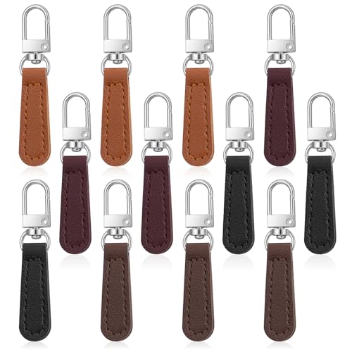 12 Pcs Replacement Zipper Pull, Leather Zipper Pulls Replacement for Luggage, Backpacks, Suitcases, Jackets, Wallets, Handbags (Dark Brown, Black, Coffee, Jujube Red) - color: Dark Brown, Black, Coffee, Jujube Red