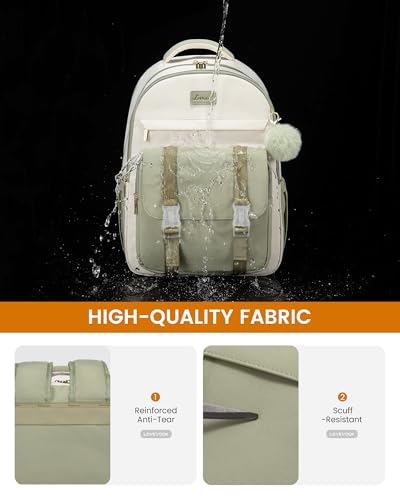 LOVEVOOK School Backpack for Teen Girls, Cute Student Backpack Purse Kid Bookbag for 14-16 Teenage, Back to School Backpacks Fit 15.6 Inch Laptop, Large College Travel Bag, Beige-Pink