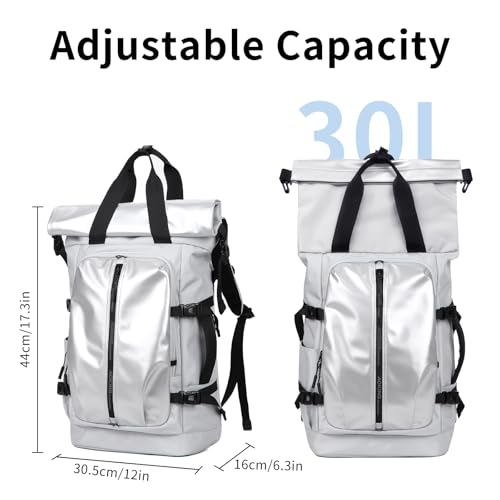 Rolltop Backpack, Travel Rucksack for Men Women, Anti Theft Backpacks with 15.6-inch Laptop Compartment, Waterproof Casual Daypack for Work, Business, Commuter and College - color: Light Grey