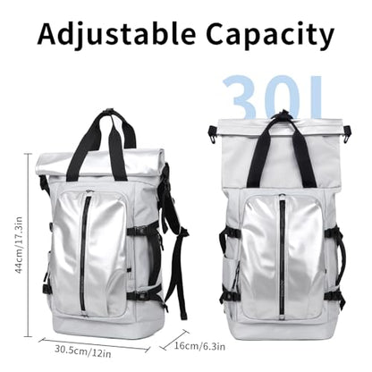 Rolltop Backpack, Travel Rucksack for Men Women, Anti Theft Backpacks with 15.6-inch Laptop Compartment, Waterproof Casual Daypack for Work, Business, Commuter and College - color: Light Grey