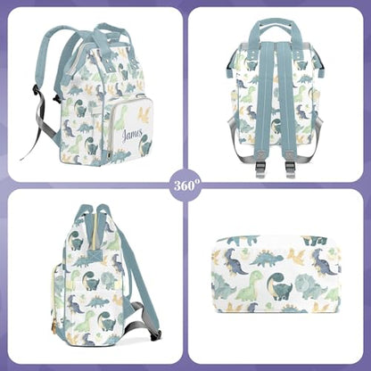 Dinosaur Personalized Name Nappy Bag Large Capacity Baby Diaper Bags, Color Green Monogram Daypack Custom Name Backpack Casual Daypack Bag Gifts for Nephew Son Grandson - color: Green Dinosaur 01