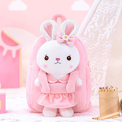 Gloveleya Kids Backpack Toddler Backpacks with Stuffed Bunny Toy Pink 9''… - color: A011 Pink Bunny Toy, size: 9 inches