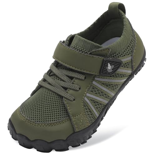 LeIsfIt Kids Shoes Girls Boys Wide Barefoot Shoes Big Kids Breathable Anti-Slip Hiking Sneakers for Walking Climbing Training Outdoor Activities - color: Green, size: 5 Big Kid