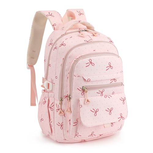 Kids High Middle School Backpack for Girls Travel Kawaii Laptop Coquette Bow Bookbag,Pink Bow - color: Pink Bow