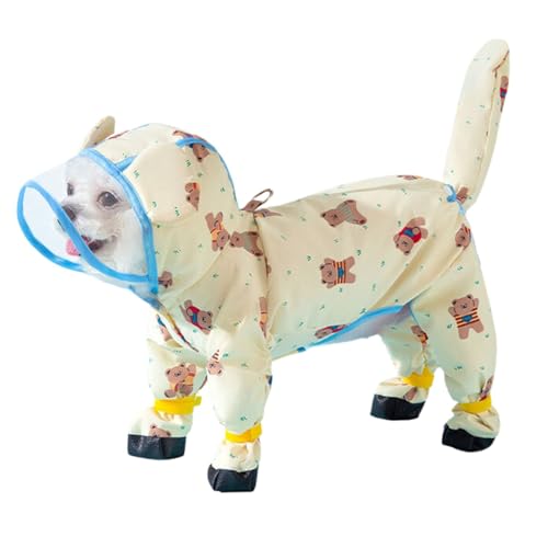 Junchl Small Dog Raincoat Rainboots with D-Ring, Full Coverage Dog Rain Jacket Slicker Poncho, Waterproof Dog Rain Jacket with Reflective Strip, Rainboot, Tail Cover Yellow Bear S - color: Yellow Bear, size: S:Back 10"(3-5lb)