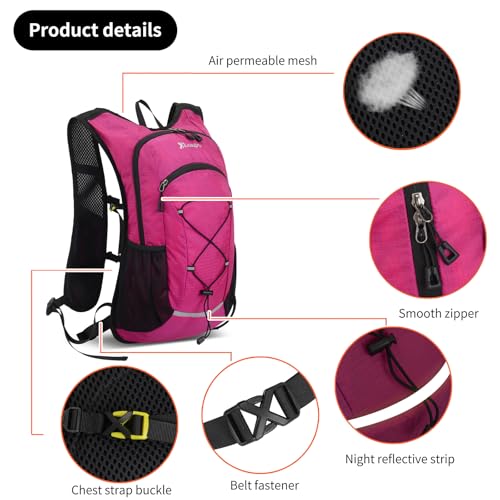 15L Small Hiking Backpack Lightweight Hydration Backpack for Men Women, Warterproof Hiking Daypack for Travel Cycling - color: Rose
