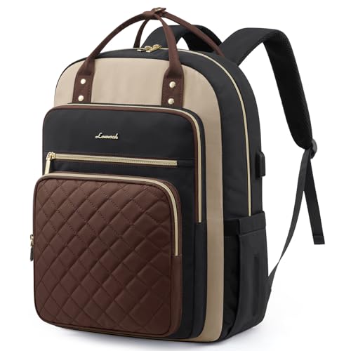 LOVEVOOK Laptop Backpack Purse for Women, 15.6" Laptop Bag for Travel with USB Port, Water Resistant Lightweight Daypacks for College Work Business, Nurse Teacher Computer Backpacks - color: Black-apricot-coffee, size: 15.6-Inch