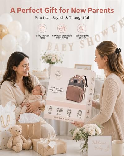 houscly Diaper Bag Backpack with Changing Station: Peach Pink Baby Bags for Girls Boys New Mom Gifts Pañaleras Para Bebe Baby Girl Newborn Essentials Must Haves Baby Shower Gifts Baby Registry - color: Peach Pink