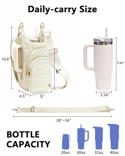 Water Bottle Holder with Strap for 30/32 oz, Crossbody Water Bottle Carrier Bag with RFID Blocking Phone Pocket - color: Beige