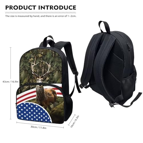 Talayituse Deer Camo American Flag Print Kids School Backpack for Boys Girls Kindergarten Middle School Backpacks Casual Travel Daypack Junior School Student Backpack Rucksack with Adjustable Straps - color: Deer Camo American Flag